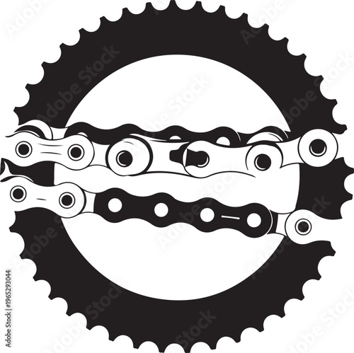 Bicycle chain, gear, and sprocket icons, black and white vector graphics, cycling, bike repair, mechanical symbols