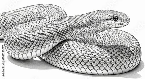 Detailed Illustration of a Coiled Snake with Scaled Skin and Head