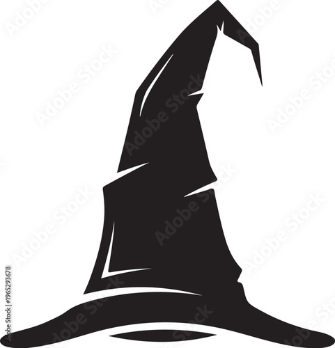 Black witch hat, Halloween vector icon, magic symbol, dark fantasy accessory