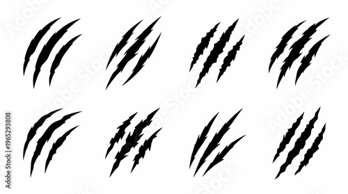Claw Marks Vector Icons | Black Scratch Silhouette Illustration | Animal Attack Symbol Graphic Design | Aggressive Wild Beast Vector Artwork | Minimalist Scratch Mark Vector Drawing