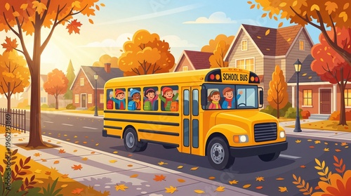 School Bus Ride in Autumn