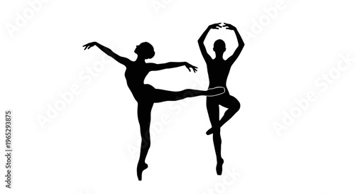 Silhouette of two ballet dancers posing.