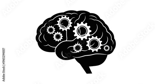 Brain with gears inside human mind.