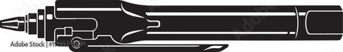 Pen, writing instrument, drawing tool, black vector illustration, office supply