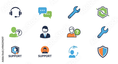 Customer Support and Technical Assistance Icons Set.