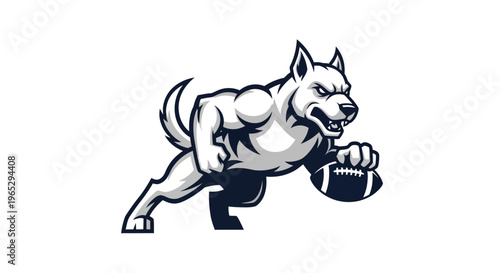 Aggressive Wolf Mascot Holding American Football Ready to Play.