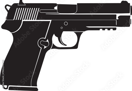 Black pistol icon, handgun silhouette, firearm graphic, vector illustration