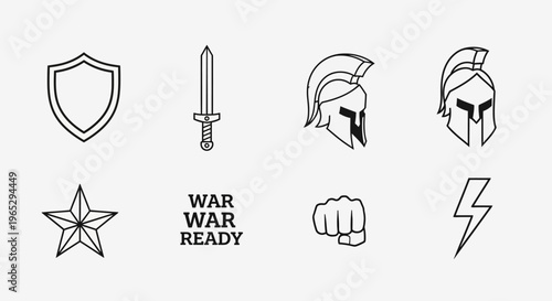 Collection of warrior and battle icons for design.
