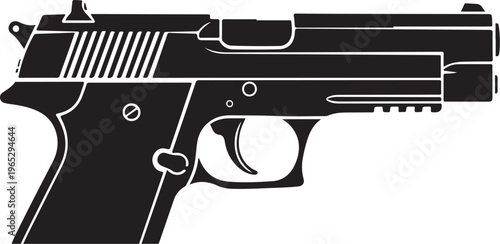 Black and white handgun, pistol vector, firearm illustration, gun graphic