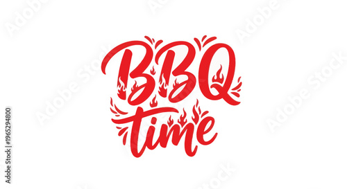 BBQ Time Red Text with Flames Illustration