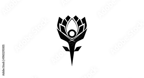 Abstract Black Flower Symbol with Human Figure Inside.