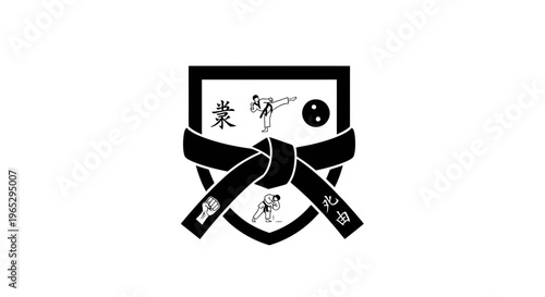 Martial Arts Emblem with Karate Belt and Figures