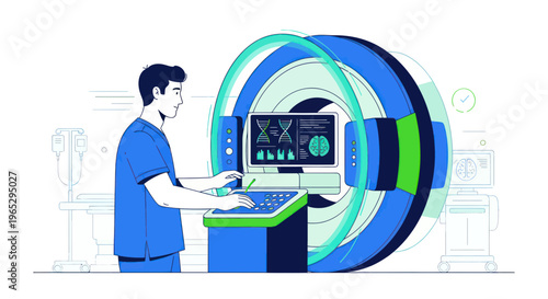 Medical Technician Operating MRI Scanner for Genetic Research