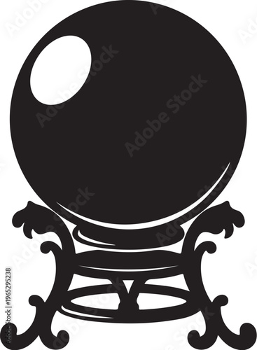Crystal Ball, Mystic Orb, Black Vector Icon, Occult Symbol