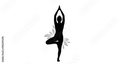 Woman in yoga tree pose silhouette.