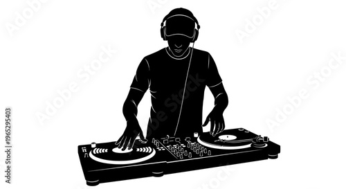 DJ mixing music on turntable console.