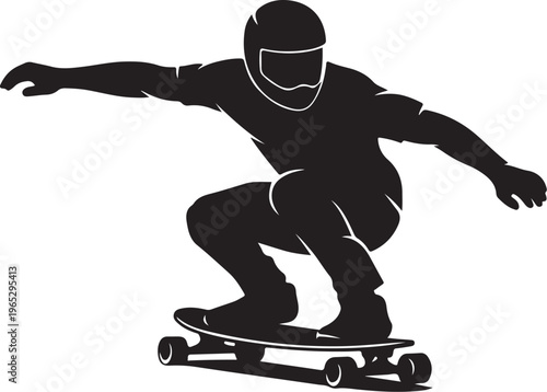 Skateboarder, skateboarding icon, black silhouette, action sports, extreme, vector graphics