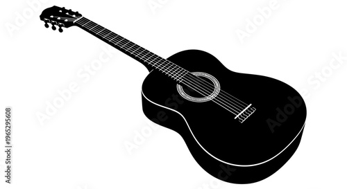 Black Acoustic Guitar Instrument Closeup.