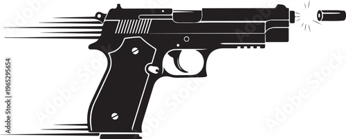 Handgun, pistol, black, vector, firearm, illustration, gun, weapon, sidearm, modern