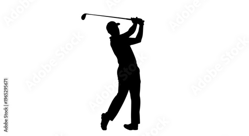 Man playing golf swinging club.
