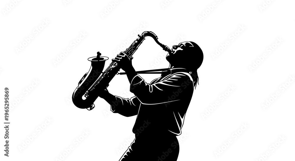 Naklejka premium Man playing a saxophone instrument music.
