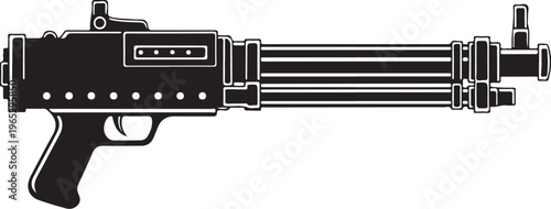 Black assault rifle, machine gun vector, firearm illustration, weapon icon