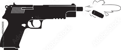 Handgun firing bullet, pistol vector icon, gun graphic, firearm silhouette