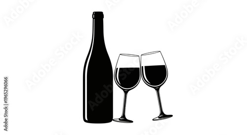 Wine bottle with two glasses.