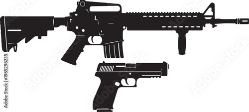Black rifle, assault gun, handgun, firearm icons, vector weapons, gun silhouettes