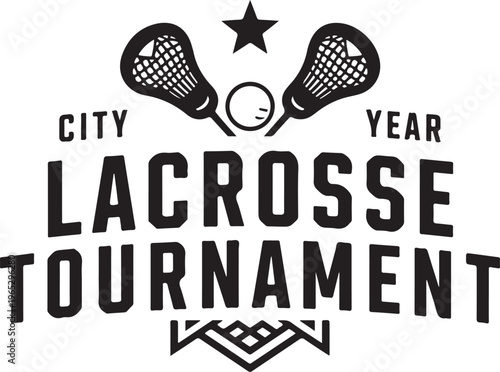Lacrosse tournament vector logo, sports emblem, black lacrosse stick icons, athletic tournament design