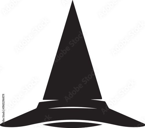 Black witch hat, magic hat icon, pointed hat silhouette, Halloween vector