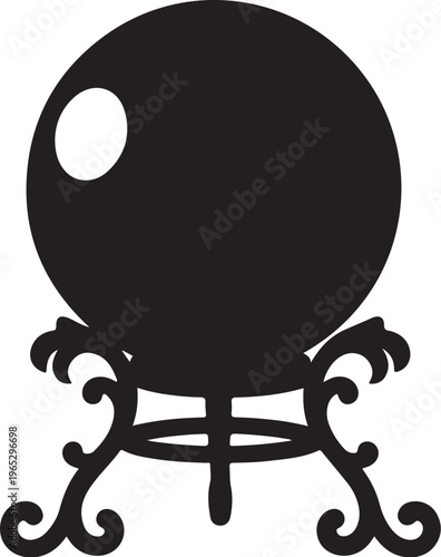 Crystal Ball, Mystic Orb, Black Vector Illustration, Occult Symbol