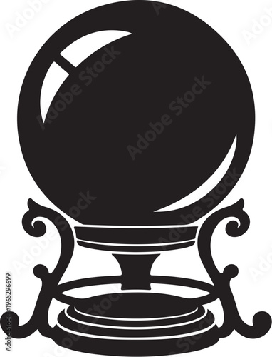 Crystal Ball, Mystic Orb, Black Vector Icon, Fortune Telling Symbol