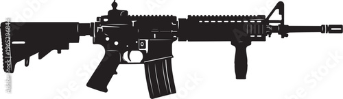 Black rifle, assault rifle, gun silhouette, weapon icon, military firearm, vector illustration