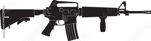 Rifle, assault rifle, gun, black silhouette, weapon, firearm, vector illustration