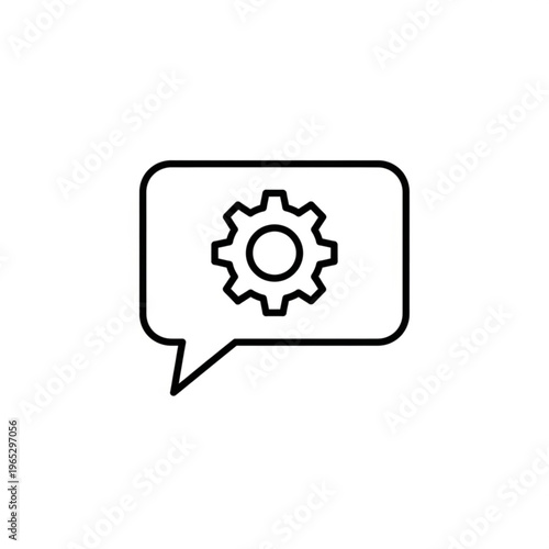A minimalist vector graphic of a speech bubble with a gear icon, symbolizing settings or configuration in a simple and modern design