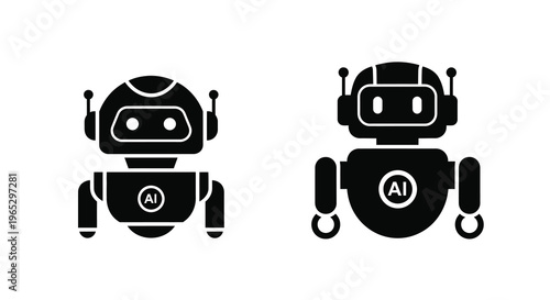 Two robotic figures with ai symbols a striking black silhouette