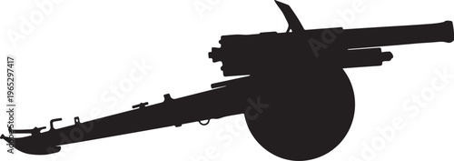 Black silhouette military mortar, artillery weapon, combat equipment, warfare tool