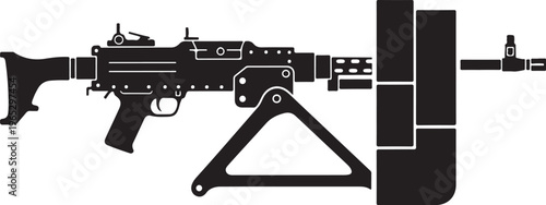 Rifle, assault rifle, machine gun, black, silhouette, vector illustration, gun, firearm, weapon, military