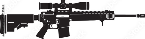 Sniper rifle, assault gun, black vector, tactical weapon, firearm illustration