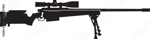 Sniper rifle, black silhouette, vector illustration, hunting, shooting, weapon, firearm