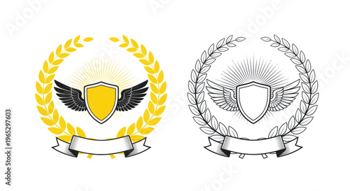 Award Emblem with Wings and Laurel Wreath