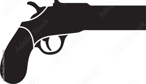 Black pistol, handgun silhouette, firearm icon, vector weapon