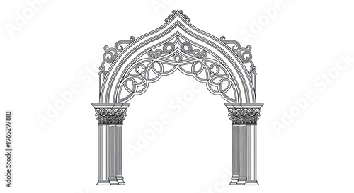 Ornate Gothic Archway with Decorative Columns and Intricate Carvings