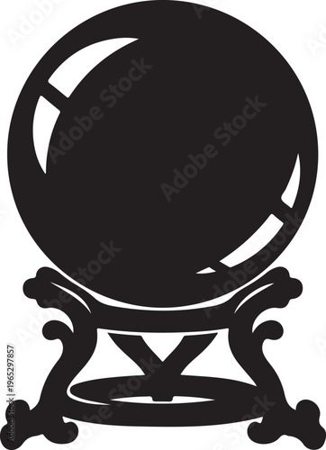 Crystal Ball, Black Silhouette, Mystical Orb, Fortune Telling Globe