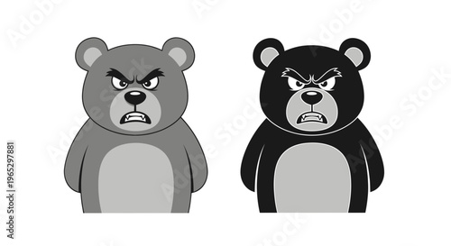 Two Angry Cartoon Bears, Grumpy and Furious, Showing Aggression