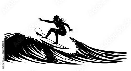 Woman surfing on ocean wave.
