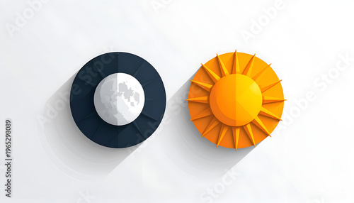 Sun and moon illustration in paper style design day and night concept on bright background