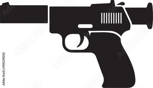 Black handgun, pistol silhouette, gun icon, firearm vector