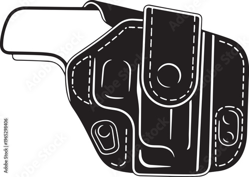 Black leather gun holster, pistol holder, concealed carry pouch, vector illustration